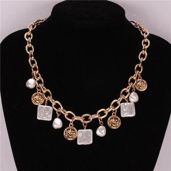 Curb Link Chain Choker with Baroque Pearl | Adjustable Statement Necklace - Picture 1 of 5